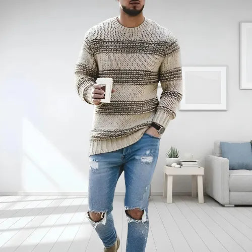 Randig Stickad Pullover
