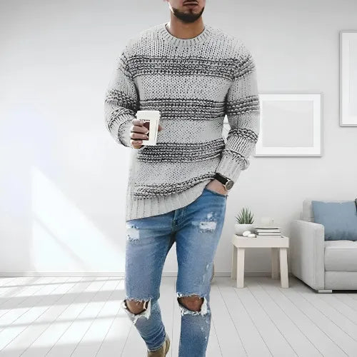 Randig Stickad Pullover