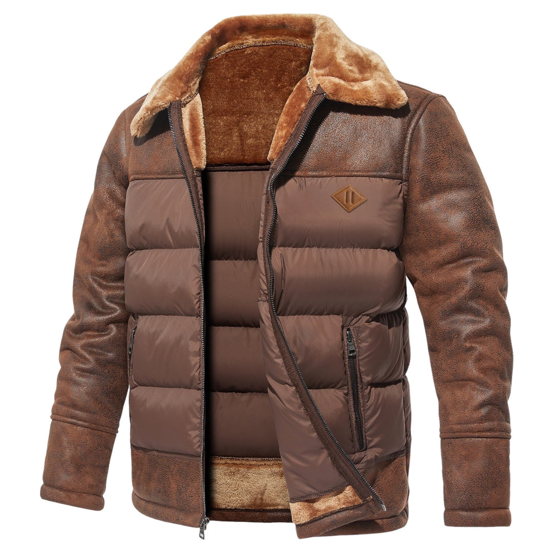 Läder Patchwork Vinter Quiltad Jacka