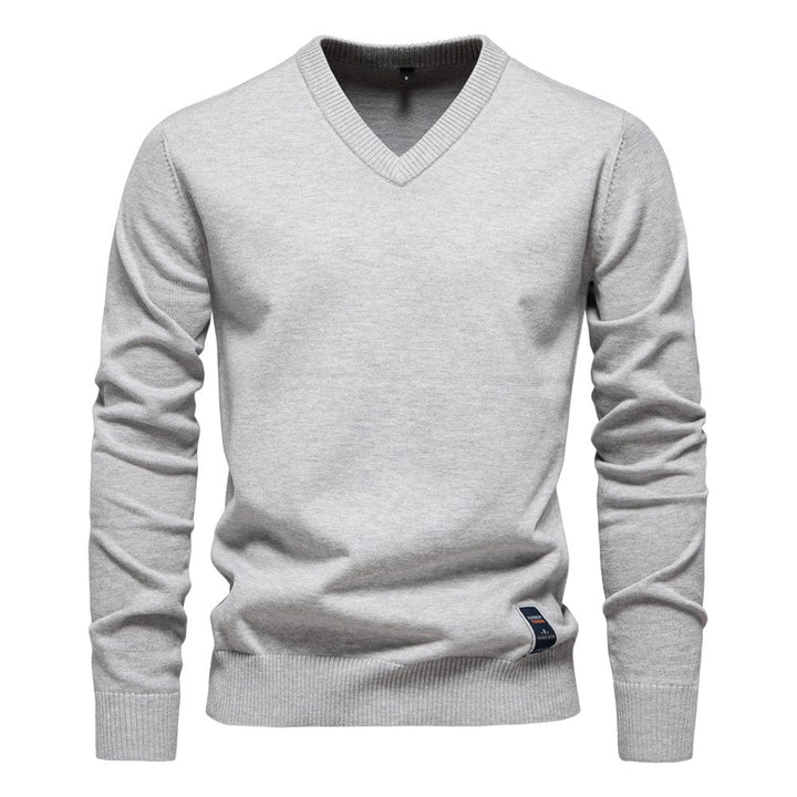 V-ringad Pullover i Elegant Bomull