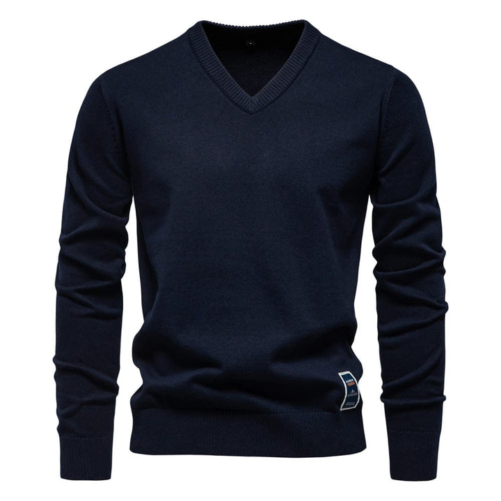 V-ringad Pullover i Elegant Bomull
