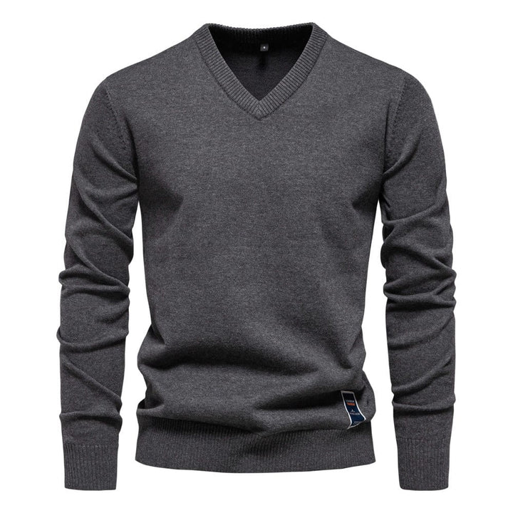 V-ringad Pullover i Elegant Bomull