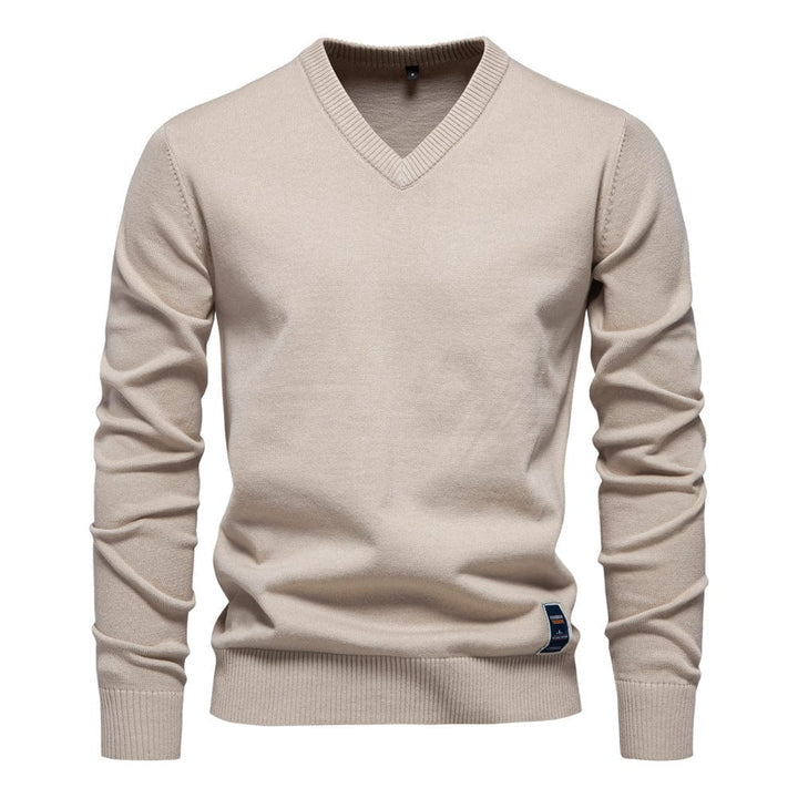 V-ringad Pullover i Elegant Bomull